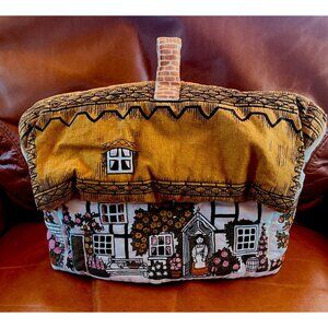 VTG Pat Albeck Cuckoo Bird Thatched Cottage Padded Tea Cozy Flowers Fruit Cat